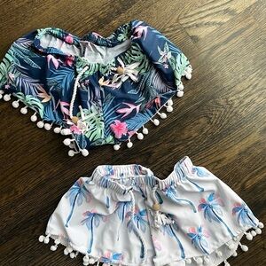 Tropical Palm Print Pom Pom Shorts Swim Shorts, Coverup, Quick Dry Water Shorts